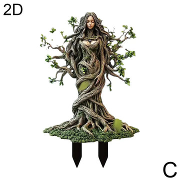 statue jardin artisanale feuilles racines mousse vert brun beige fantaisie extérieure noël