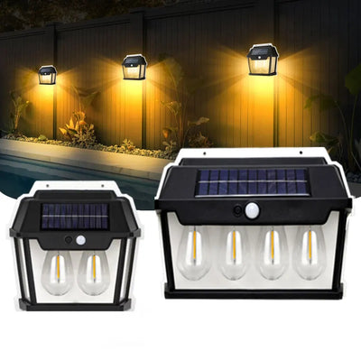 Applique murale LED solaire avec détecteur de mouvement installée sur un mur de jardin