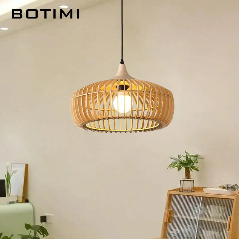 suspension lumineuse bois beige clair moderne minimaliste câble noir ajouré conique chambre salon étude