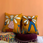 taies d'oreiller multicolores brodées motif abstrait moderne coussin décoratif carré linge coton 45x45cm