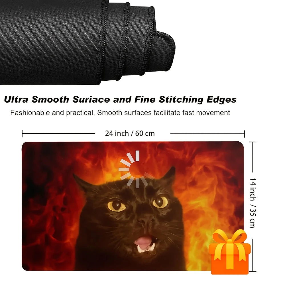 tapis jeu cartes chat noir flammes antidérapant durable humeur simple art 35x60cm