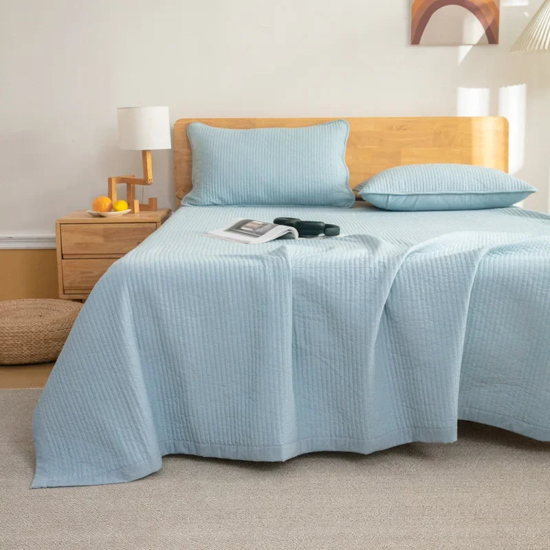 couvre lit coton gris clair blanc rose pâle rayures verticales moderne antibactérien confortable