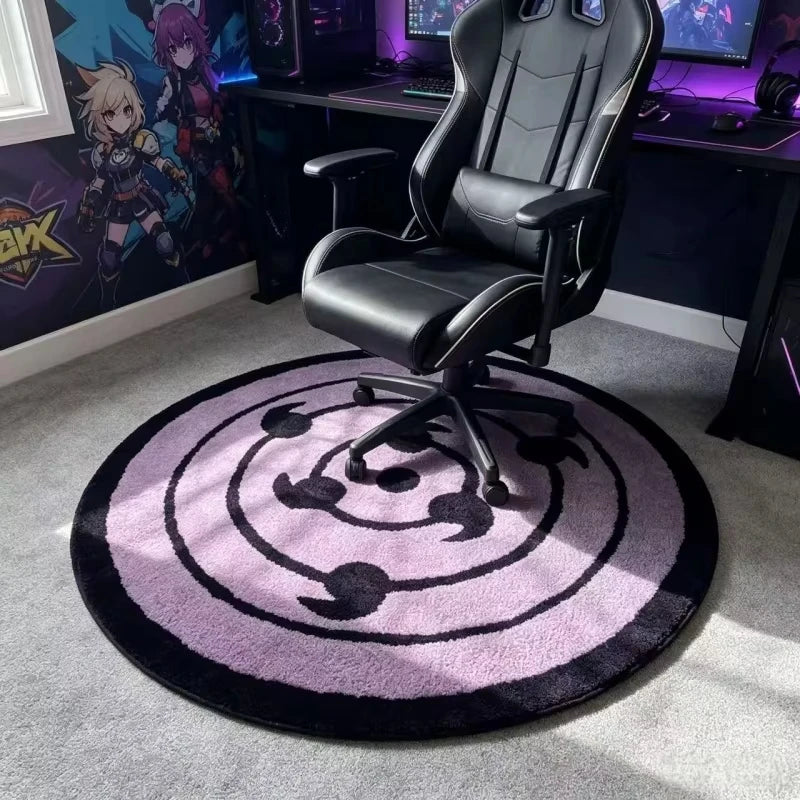 tapis rond one piece violet noir spirale concentrique non glissant doux moderne chambre decoration