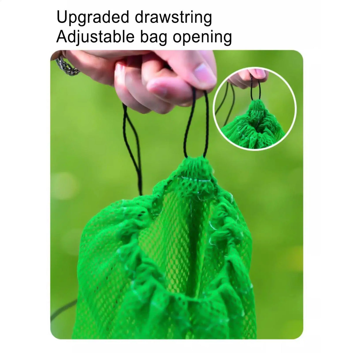 sac filet vert pratique poisson outdoor robuste cordon ajustable transparent dimensions incluses