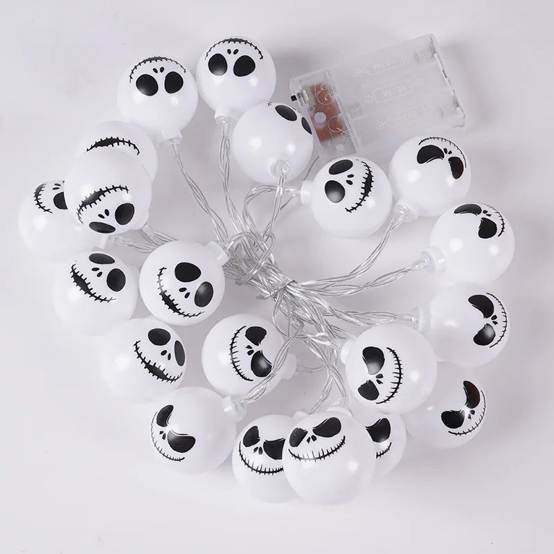 guirlande lumineuse halloween squelette souriant blanc 3m 20leds batterie usb
