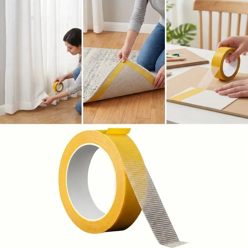 ruban double face adhésif jaune perforations pratique pvc utilitaire maison 10m longueur