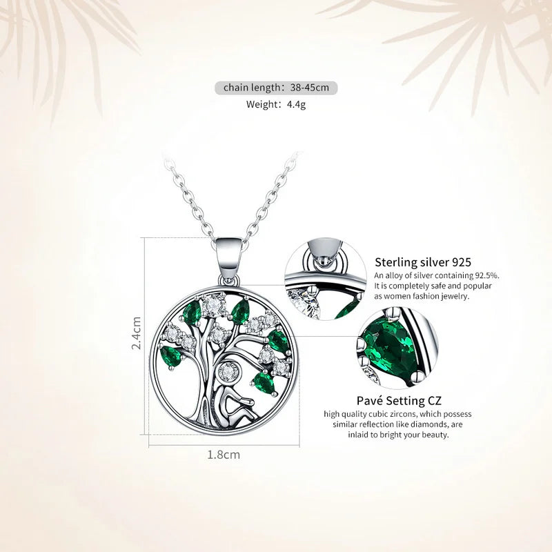 Collier pendentif arbre en argent Sterling 925 avec zirconium blanc