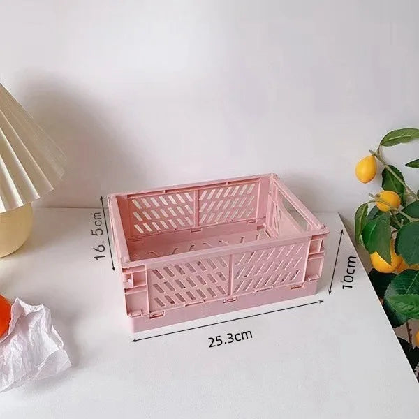 caisse rangement pliable plastique gris vert rose beige blanc grille ventilation moderne minimaliste poignées