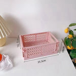 caisse rangement pliable plastique gris vert rose beige blanc grille ventilation moderne minimaliste poignées