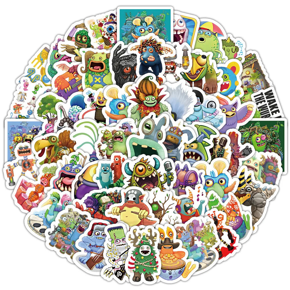 stickers dessins animés multicolores monstres cartoon adhésifs enfants jouets bricolage réfrigérateur skateboard portable moto