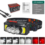 lampe frontale led rechargeable noire jaune rouge randonnée camping modes étanche self défense