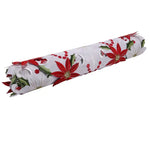 ruban decoratif noel brode fleurs poinsettia houx dorures classique blanc rouge vert festive