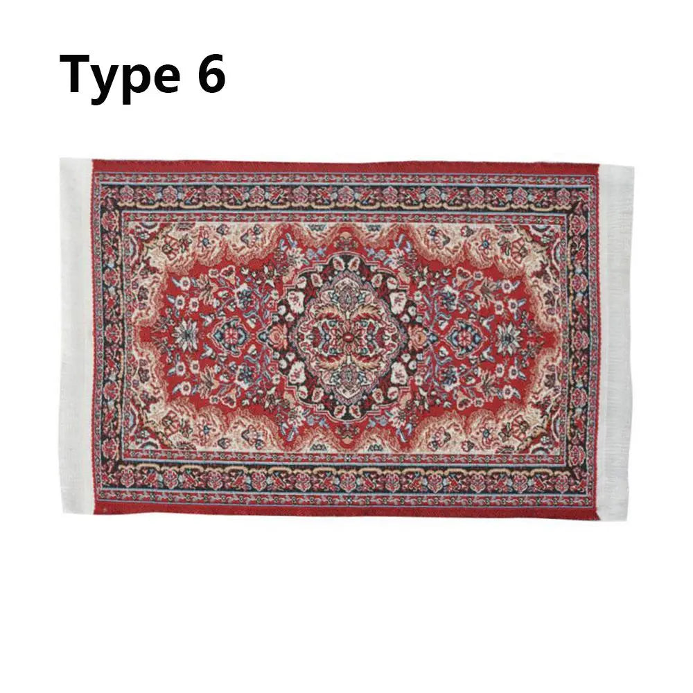 tapis ornements floraux géométriques classique rouge bleu rose beige vert adhésif poupées accessoire