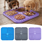 tapis jeu chien texturé antidérapant bleu gris violet hexagons os points moderne