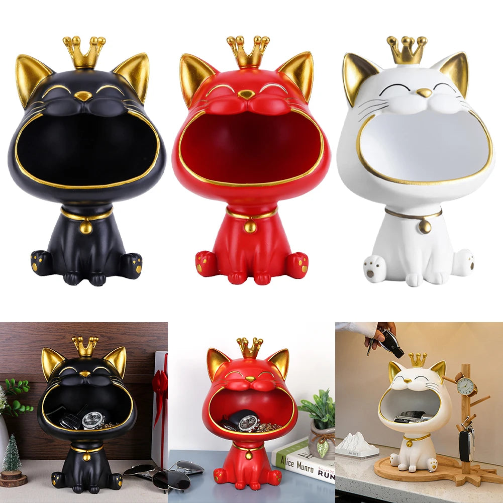porte clés bijoux chat couronne moderne noir rouge blanc souriant opacité