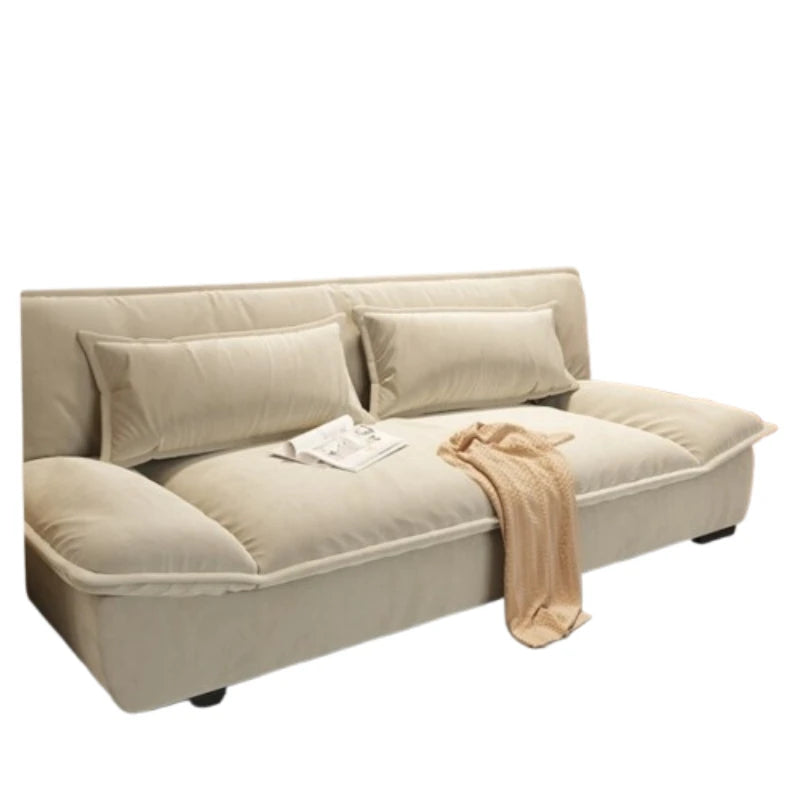canapé convertible moderne velours beige dimensions pliables coussins