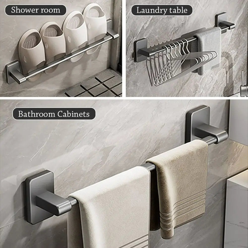porte serviettes mural adhésif gris lisse moderne salle bain barre 30cm 40cm 50cm papier
