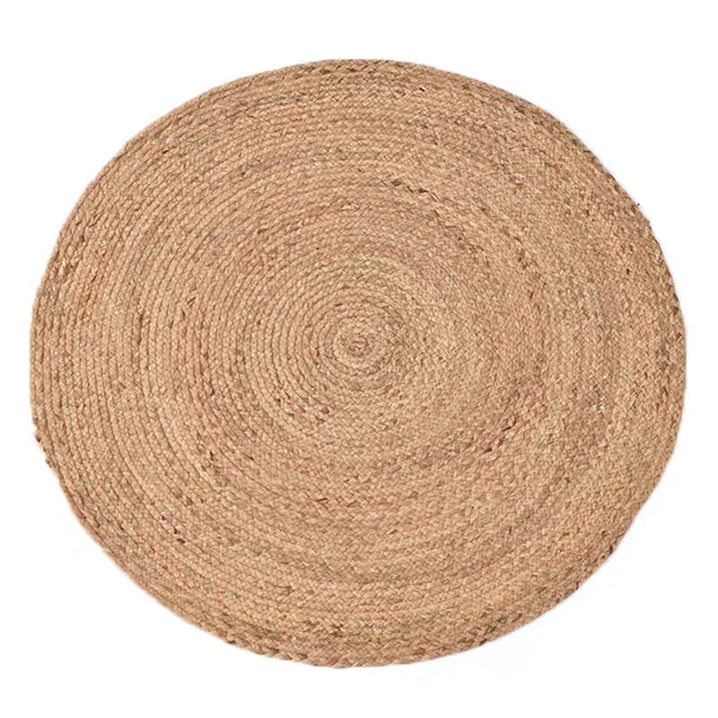tapis rond naturel spirale concentrique tissé main rustique salon chambre coucher polypropylène