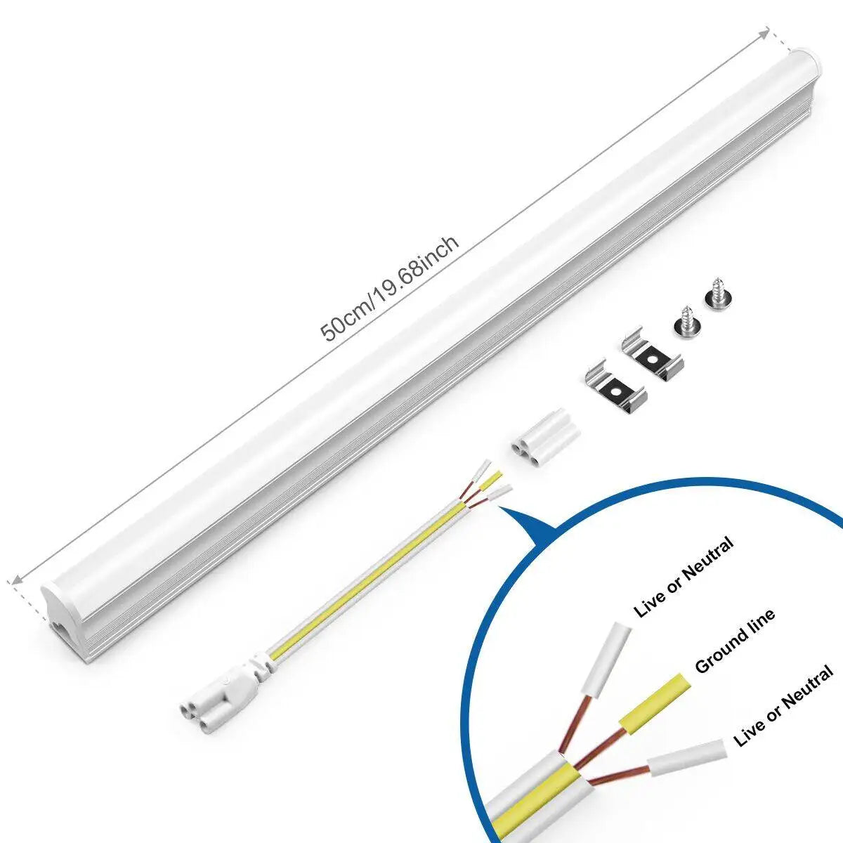 tube led blanc moderne 50cm lisse sans scintillement clips câbles éclairage intérieur