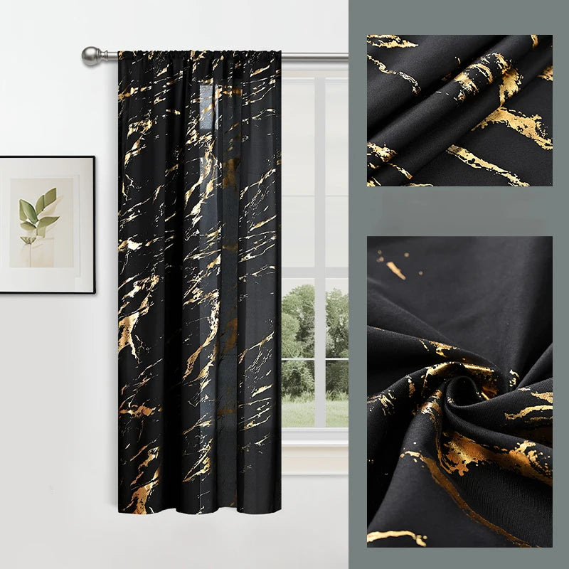 rideau imprimé moderne élégant noir doré 100cm 250cm extérieure fenêtre