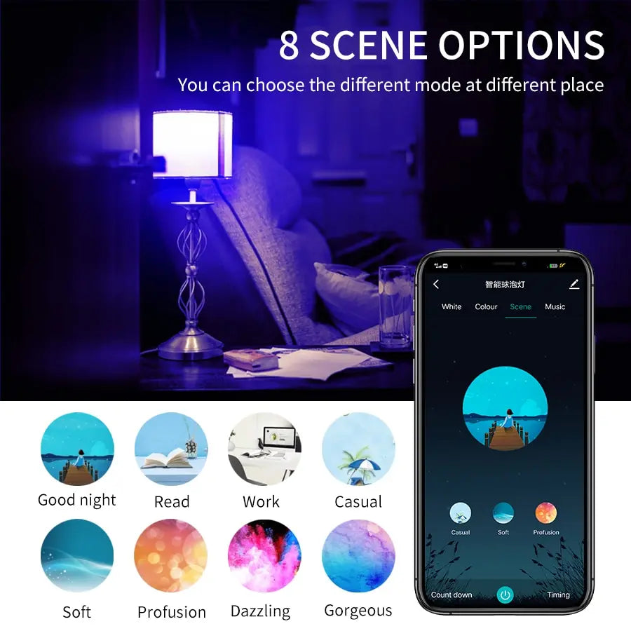 ampoule led intelligente e27 multicolore blanc rouge vert compatible google alexa contrôle application mobile