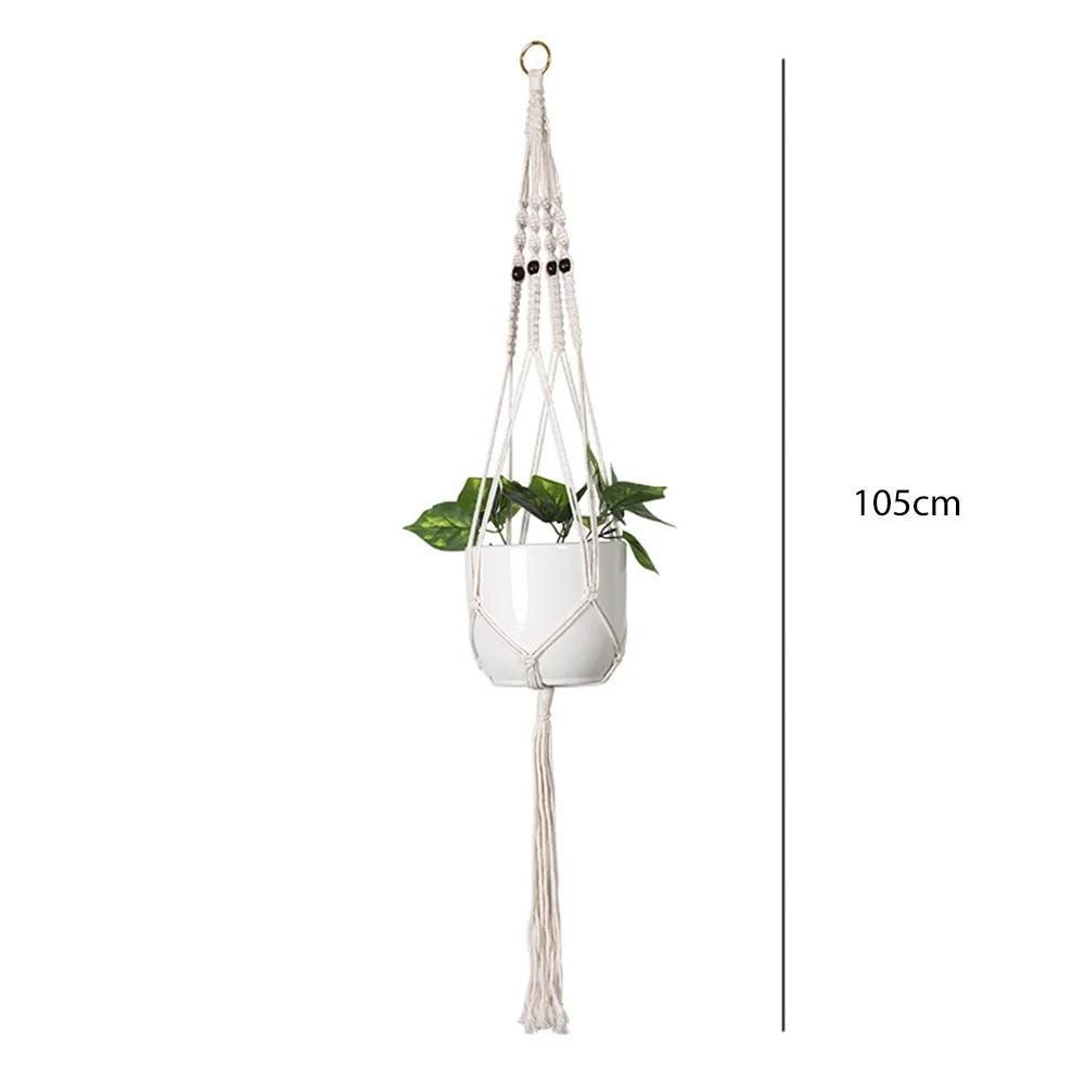 panier suspendu macramé motif géométrique boho chic couleur beige plante incluse fixations decoration maison