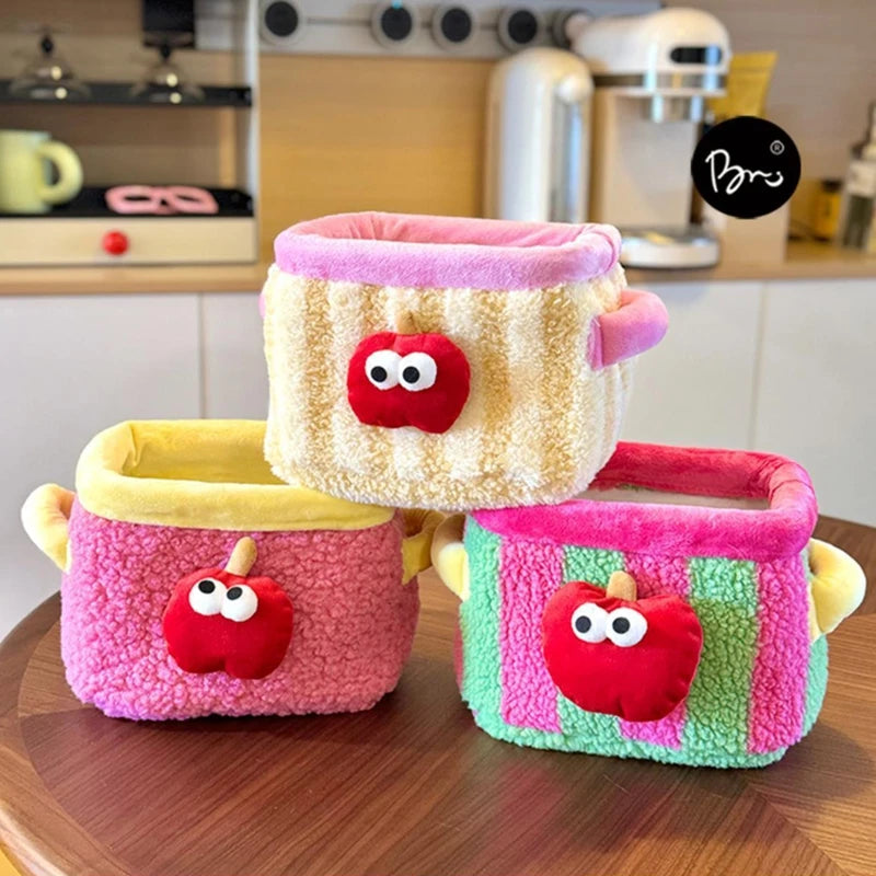 boîtes rangement pliables polyesters respectueuses environnement rose jaune vert rayures horizontales peluche douce poignées