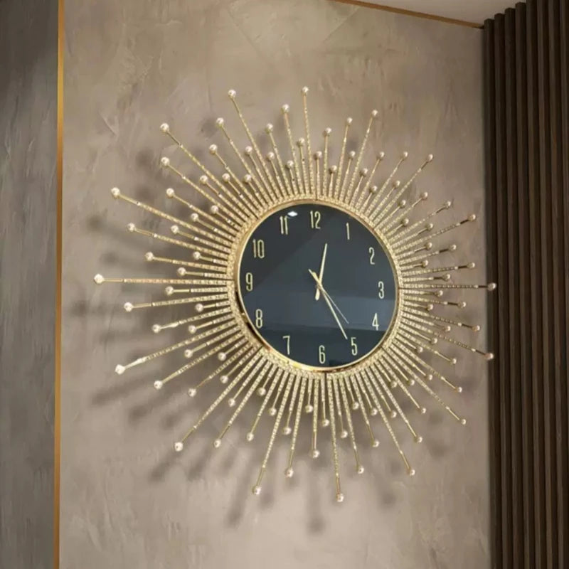 horloge murale moderne ornementale aiguille métal ornement solaire salon or