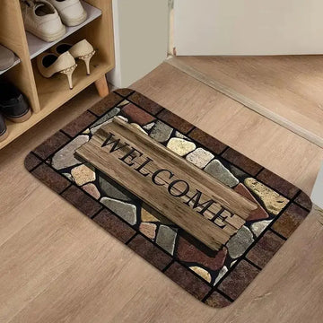 tapis d'entrée rustique motif bois roche antidérapant bienvenue extérieur moderne multicolore