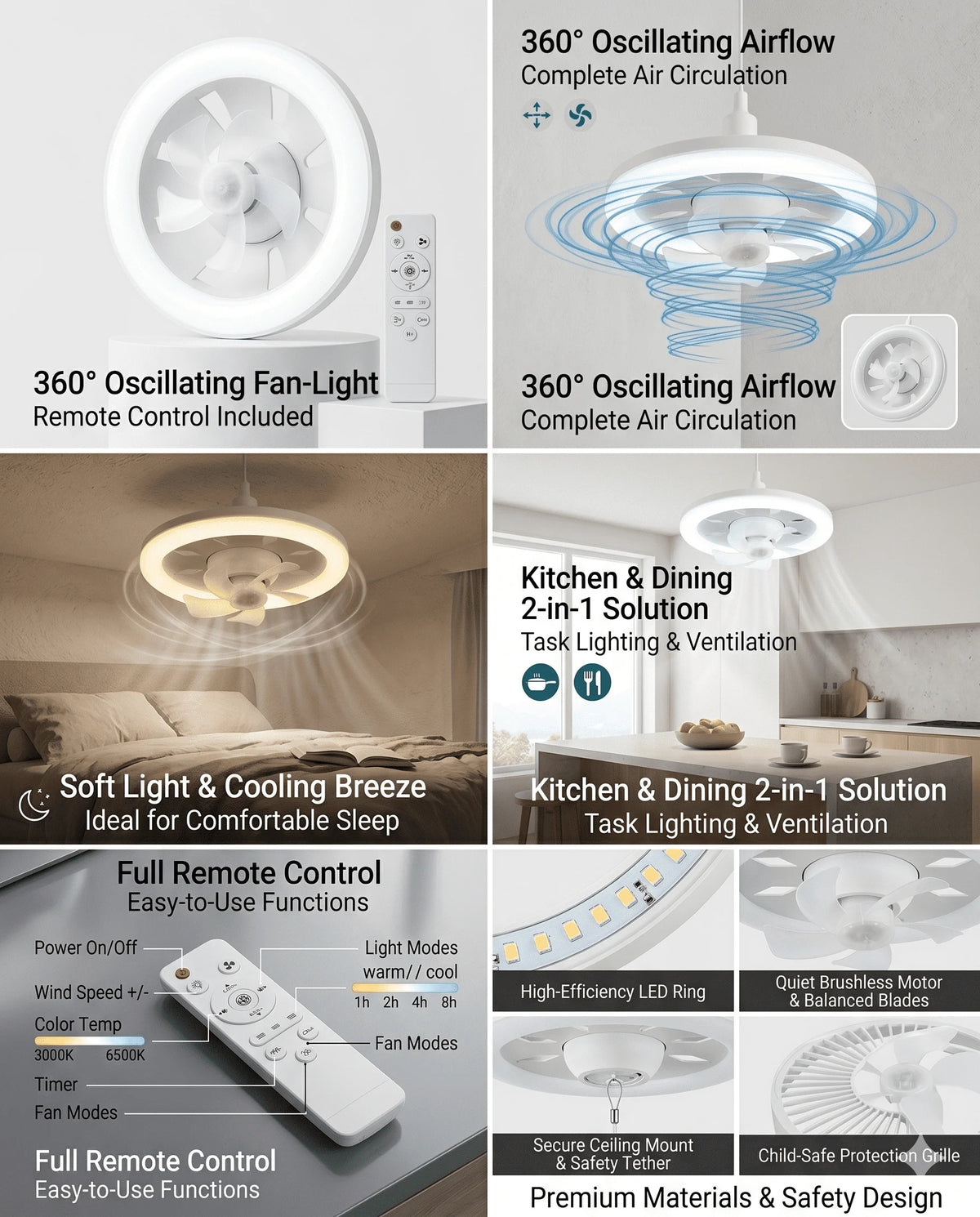 ventilateur plafonnier led moderne blanc télécommande réglage luminosité ac85 265v pc acrylique