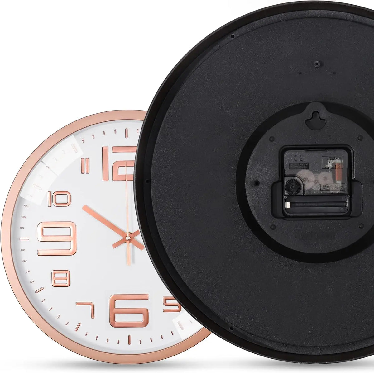 horloge murale moderne chiffres relief aiguilles fines blanc rose doré noir minimaliste