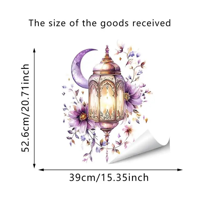 décoration ramadan stickers muraux lanternes colorées lune étoiles dorées floral violet vert rose artisanal
