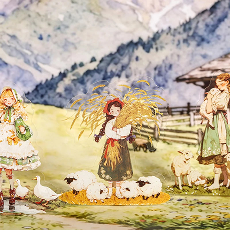autocollants vintage multicolores personnages illustrations scènes cuisine campagne jardin opaques bricolage scrapbooking