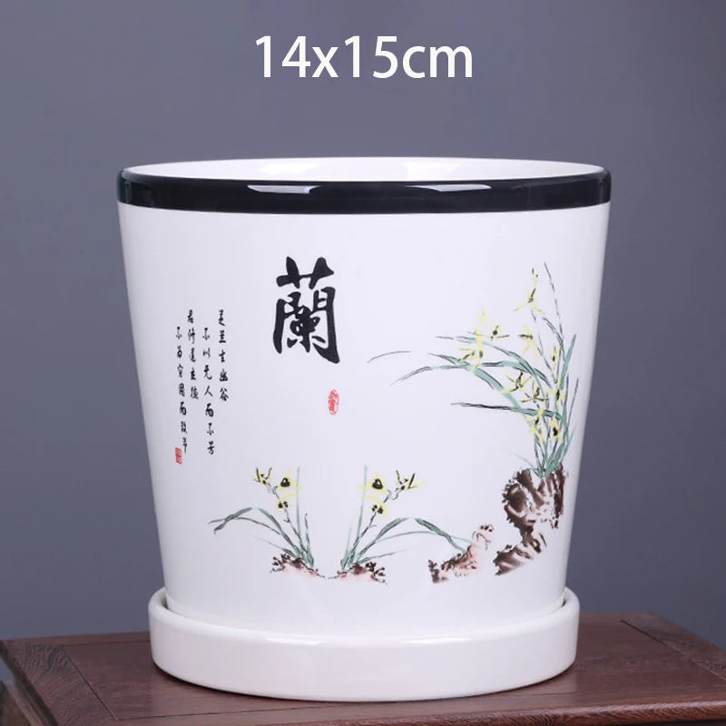 vase decoratif art traditionnel chinois cache pot fleurs oiseaux calligraphie chinoise blanc rouge vert