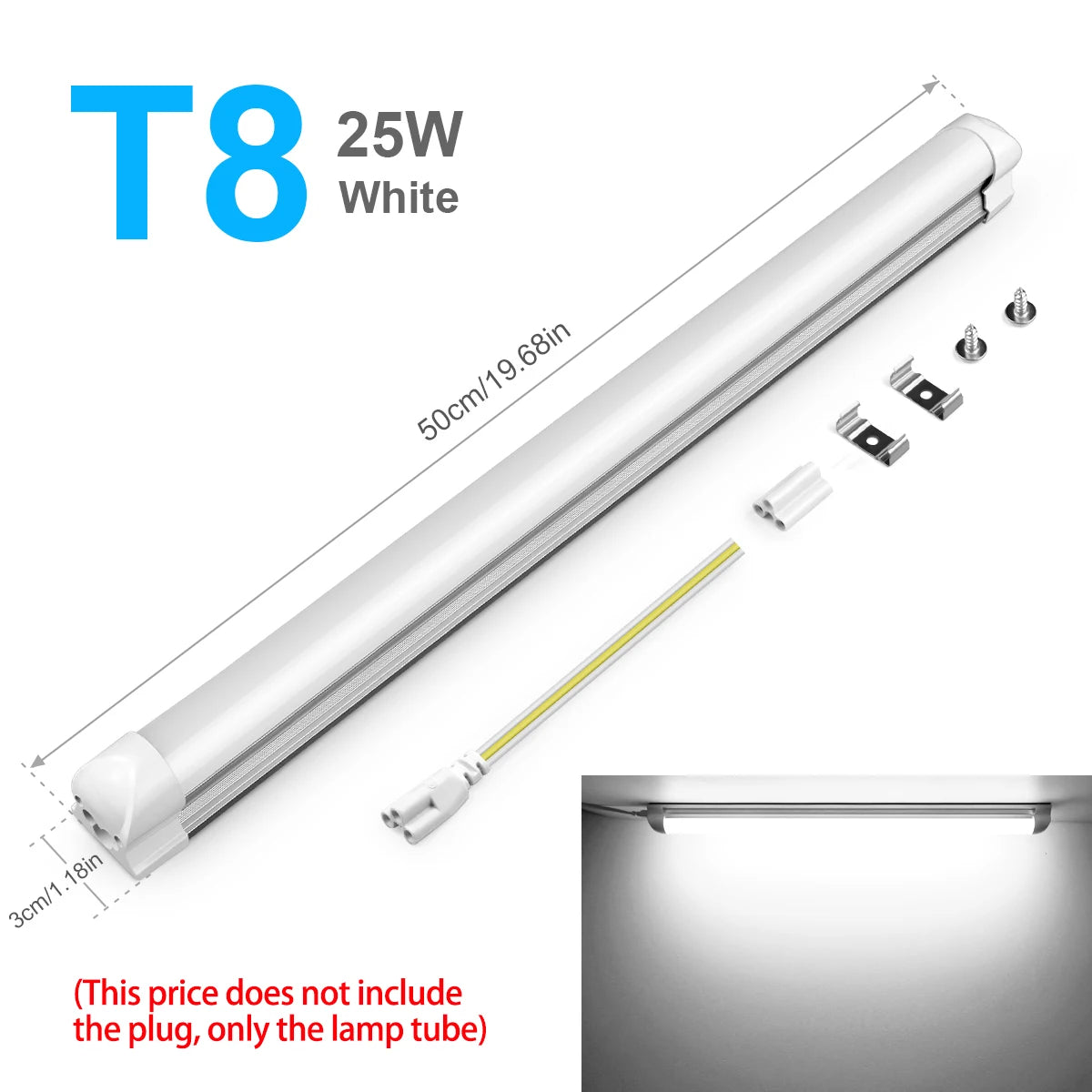 tube led blanc lisse moderne 50cm clips aluminium éclairage intérieur économie d'énergie