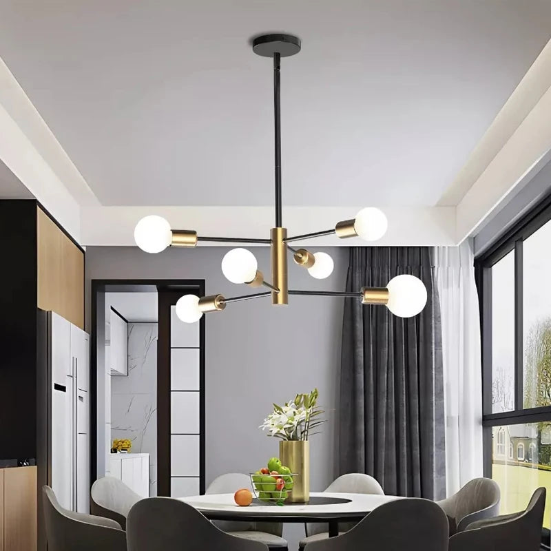 chandelier moderne globes blancs noir minimaliste led lumiereintérieur aluminium fixe