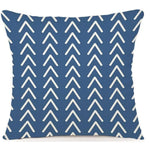 housse coussin polyester motif géométrique bleu marine blanc moderne
