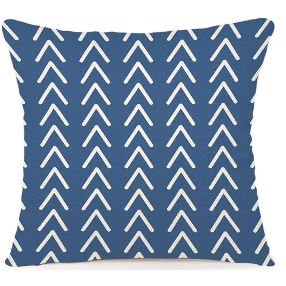 housse coussin polyester motif géométrique bleu marine blanc moderne