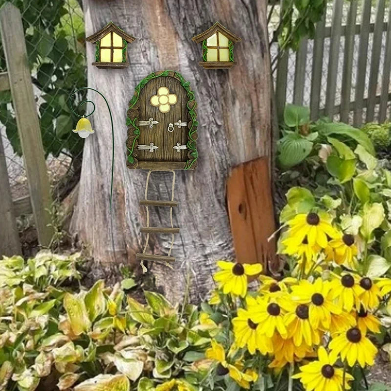 décorations suspendues arbre porte fenêtres lumineuses fantaisie feuilles bois vis