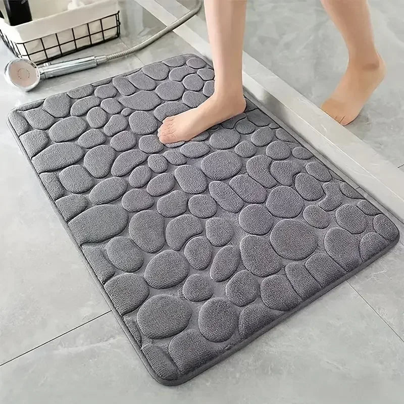 tapis bain doux gris marron motif galets moderne salle bain absorption rapide lavable machine