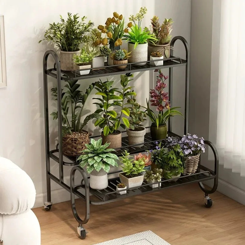 étagère métal mobile moderne roulettes blanc noir plante pot extérieur assemblage facile