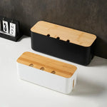 boîte rangement moderne bambou blanc noir organisation câbles horloge radio minimalistestyle