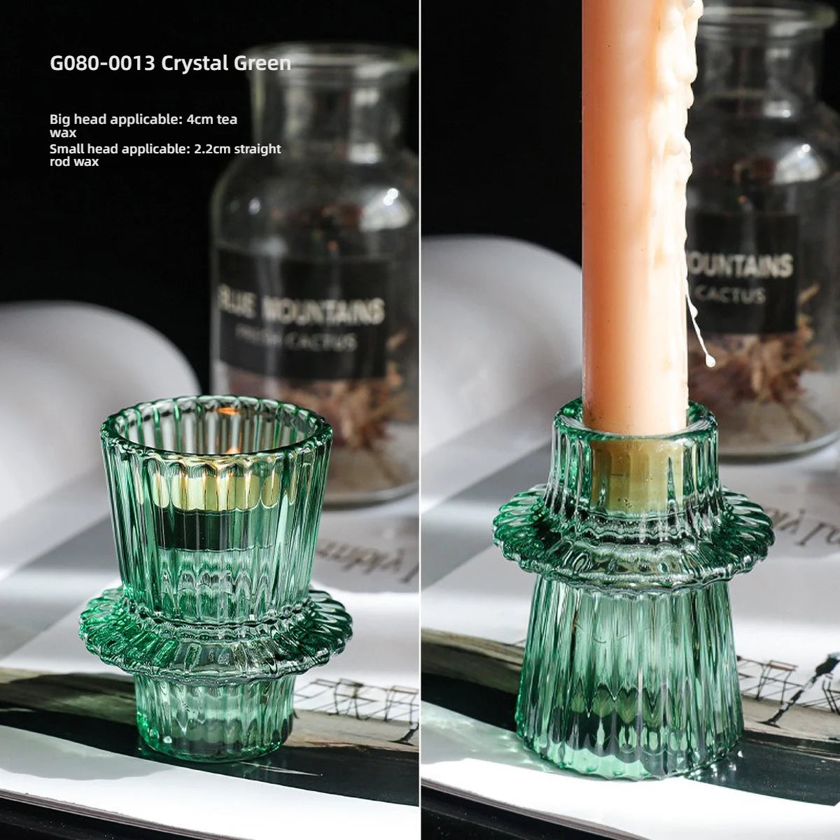 photophore verre transparent moderne bougies assorties rayures verticales décoration intérieure table élégant support
