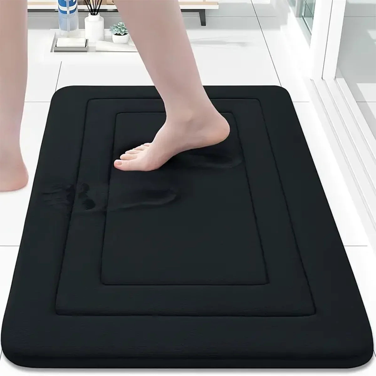 tapis bain polyester antidérapant moderne gris bleu marine géométrique 40x60 50x80
