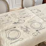 nappe table crème dessin couverts végétaux texture simple moderne minimaliste