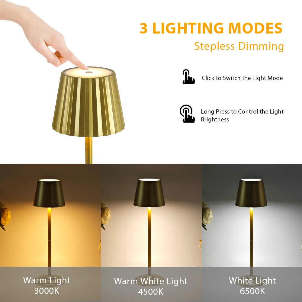 lampe table dorée plissée moderne batterie led rechargeable 5v cem rohs