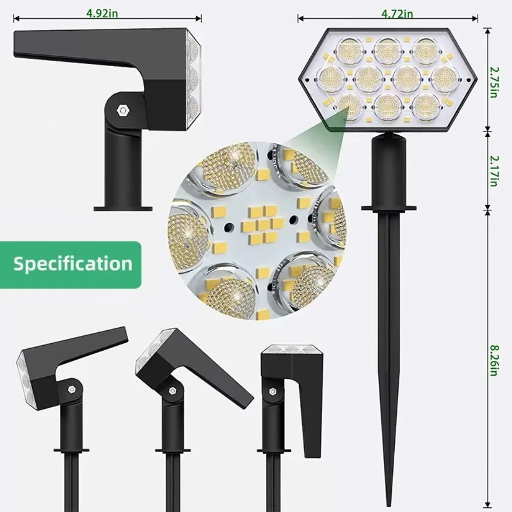 spots solaires led rechargeables ip67 moderne noirs hexagonaux autoinstallationextérieur 810h