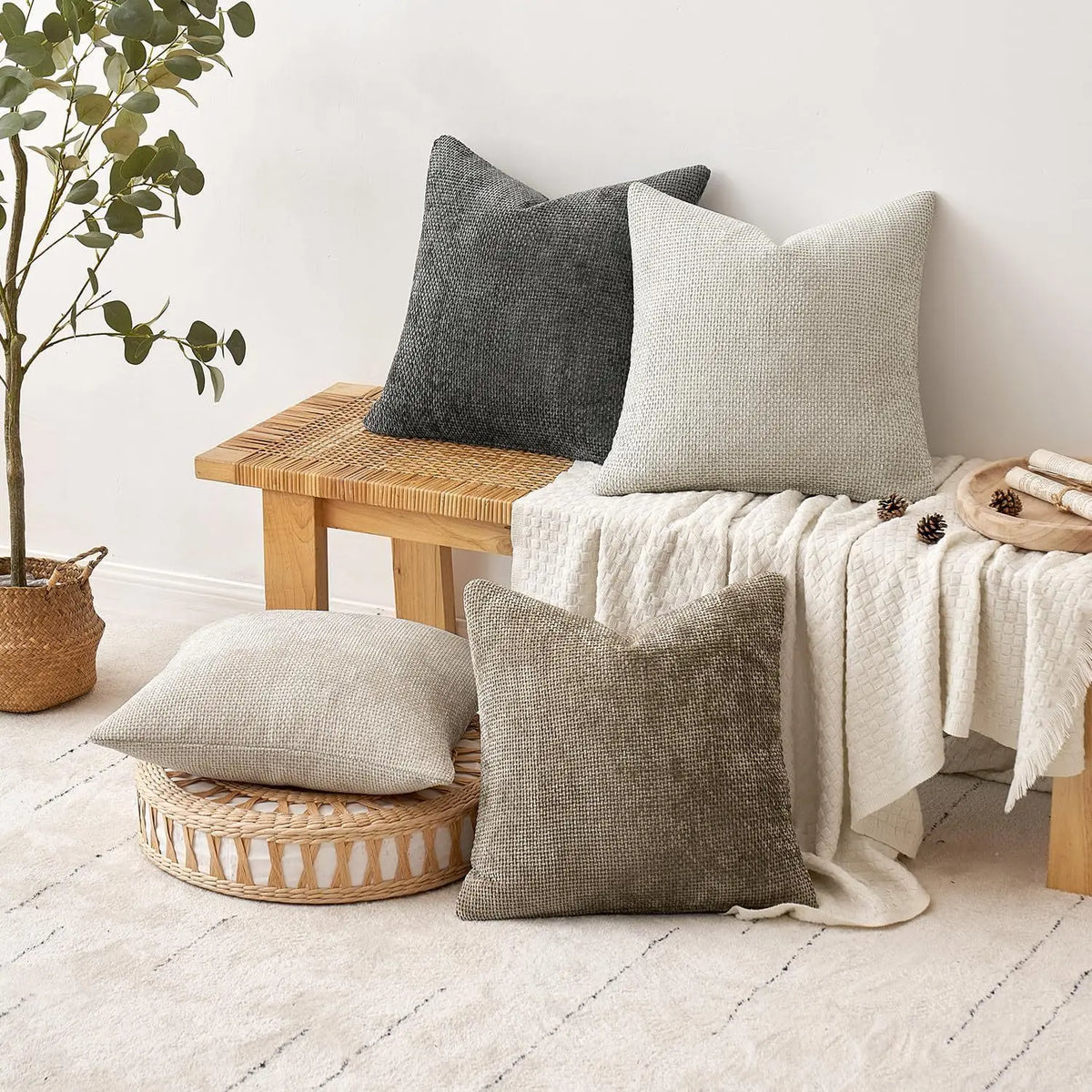 housse coussin nordique chenille solide couleur unie tissage grossier décoratif 45x45cm pièces moderne