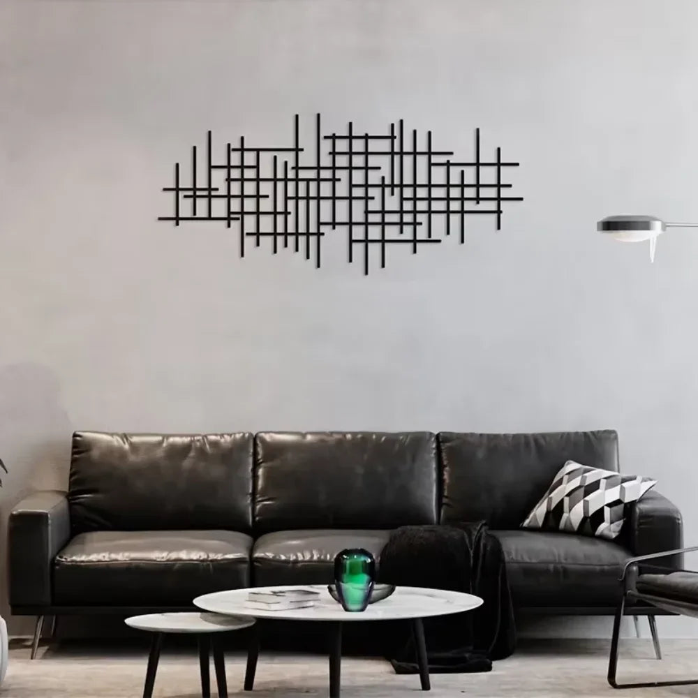décoration murale moderne géométrique art abstrait noir lignes horizontales verticales métal