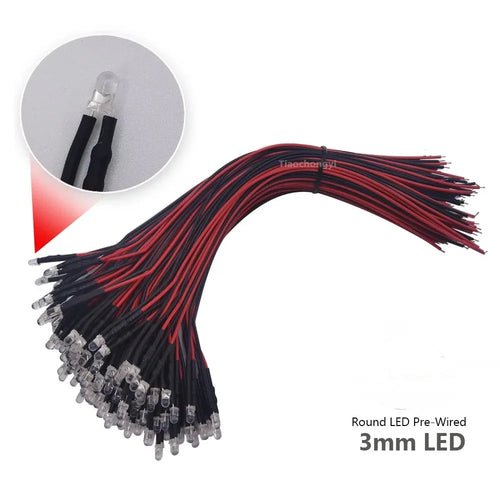 lot 100 ampoules led scintillantes 3mm 5mm rondes transparentes câbles pré raccordés blanc noir